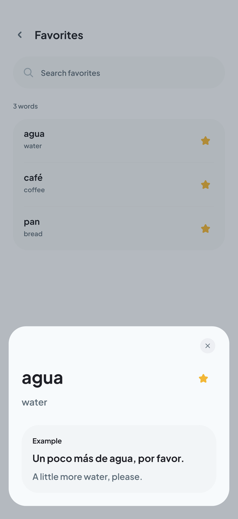 A vocabulary entry, its translation, and an example sentence